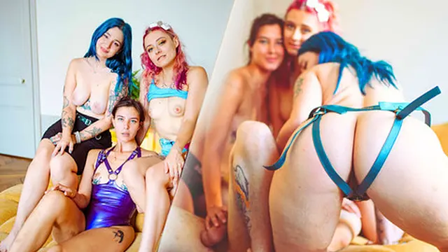 Three girls dominate him fiercely &mdash;  fulfilling his dream - Pegging HFFF