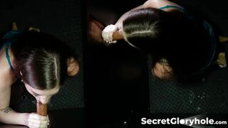 First gloryhole cock sucking for a brunette Alexis Abbey