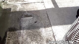 Redhead Japanese cutie outdoor solo pussy playing and peeing