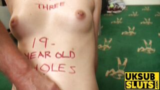 UKSubSluts com - Teen sub gags on a huge cock before anal destruction