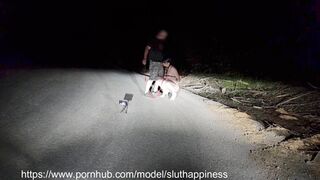 Totally naked slut on public road obedient whore humiliated