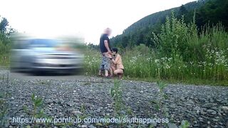 Wife slut training blowjob outdoor