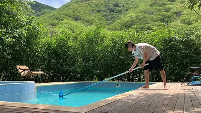 Bosses soak in the pool &mdash;  the cleaner gets turned on watching them tan and play
