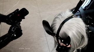 Rubber puppy is connected to a thick leash for a friendly walk ❤