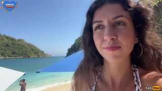 Walking with hot cum on my face on a public beach full of people - Cumwalk