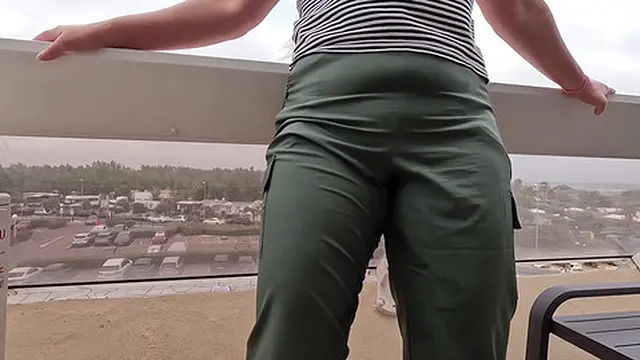 she urinates in jeans on balcony Cap D′Agde and sidewalk public