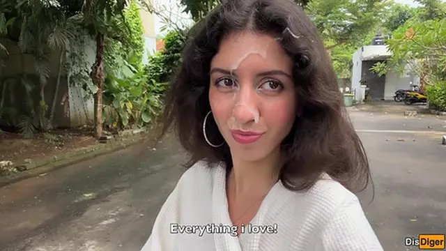 Housewife paid repairman with her pussy and went for a walk with his cum on her face in the streets