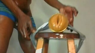 Mrspanxalot dirty talking fucking my fleshlight with my big black dick busting a huge cumload!