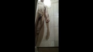 Man is on while bathing
