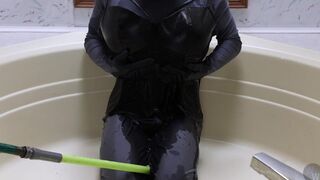 WWM - Black Corset and Zentai Inflation