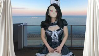 HENTAI Aibu。ベランダ。メイド。電動マッサージ機でオナニー。