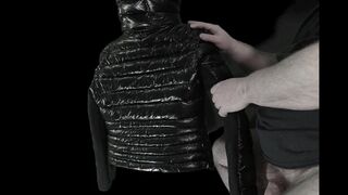 Big Cumshot on my Girlfriend's Luxurious Black 'R' Super soft Shiny Down Jacket !!