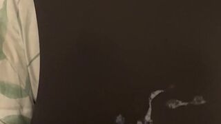 skinny girl in zentai gets cumshot on her belly