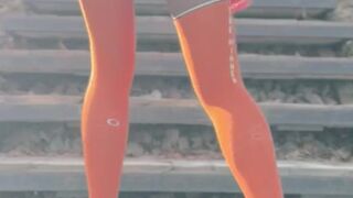Walking in the park —  on the ice —  undressing and photo session