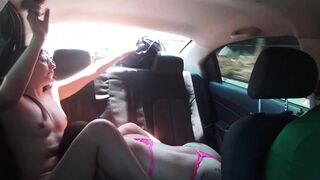 cute blonde sucks my tits in the uber and licks my delicious pussy