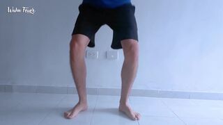 Long legs and sexy feet doing squats while stripping