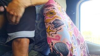 Masturbating my Big cock and moaning while driving Campervan, finishing with cumshot inside