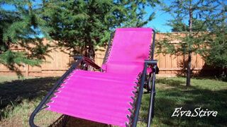 Hot babe fucks herself with a dildo on the hotel territory and orgasms