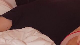 MILF riding a tied Slave's Face Dildo to Orgasm while his Cock is covered in a Chastity Cage