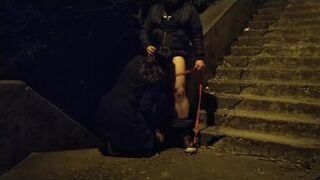 Mother in law sucking boy cock in public on dog leash
