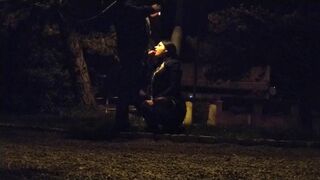 Whore deal with a big fat dick in the public park, leashed