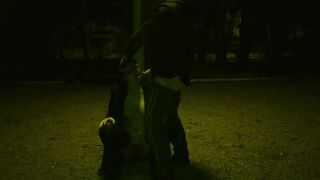 Dum Whore worship cock in public, no shame