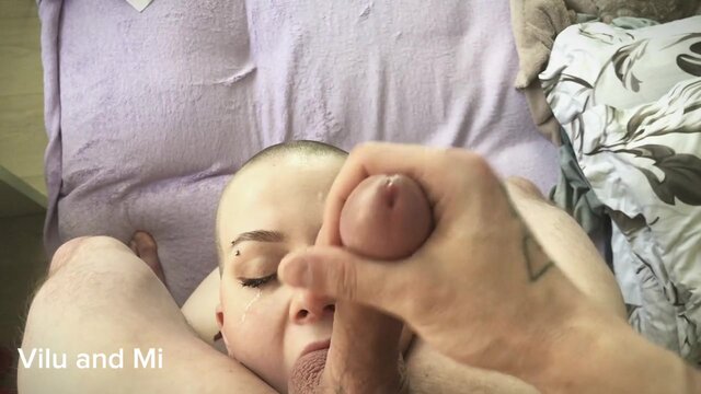 Blue-eyed Blonde Gets Spit and Seed on Her Face