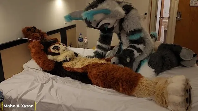 Married wife gets played with by her kinky husband in a fur suit