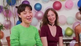 Newbies - Excited Lesbians Discuss Fantasies Then Engage in a Gang Bang